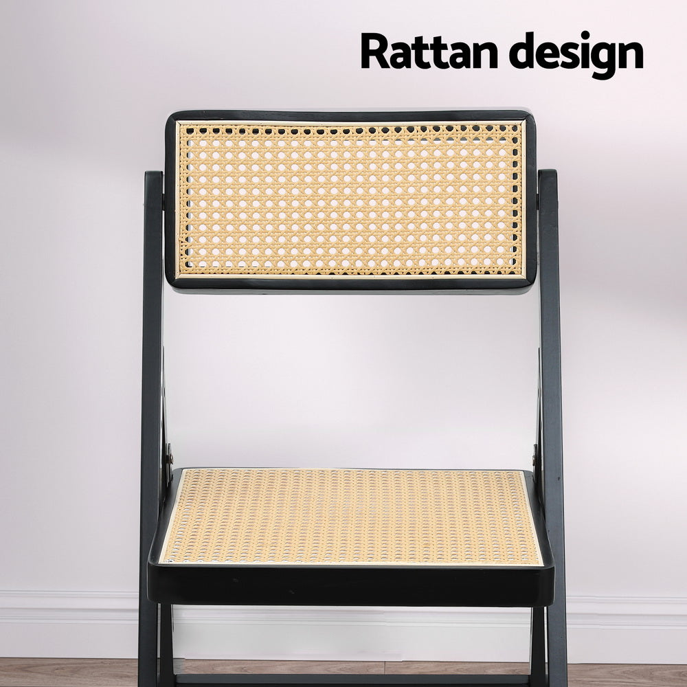 Artiss Dining Chair Wooden Rattan Foldable Black UPHO-C-DIN-01-RAT-BK