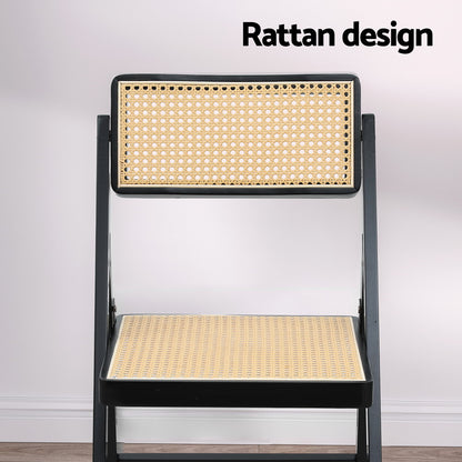 Artiss Dining Chair Wooden Rattan Foldable Black UPHO-C-DIN-01-RAT-BK