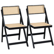 Artiss 2x Dining Chairs Wooden Rattan Foldable Black UPHO-C-DIN-01-RAT-BKX2