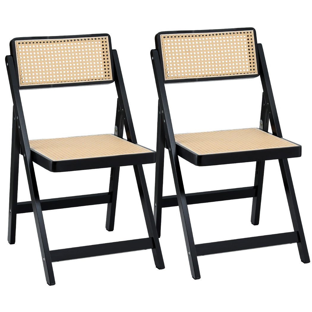 Artiss 2x Dining Chairs Wooden Rattan Foldable Black UPHO-C-DIN-01-RAT-BKX2