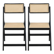 Artiss 2x Dining Chairs Wooden Rattan Foldable Black UPHO-C-DIN-01-RAT-BKX2
