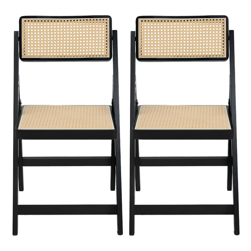 Artiss 2x Dining Chairs Wooden Rattan Foldable Black UPHO-C-DIN-01-RAT-BKX2