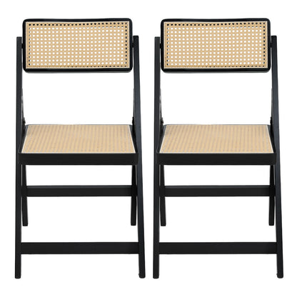 Artiss 2x Dining Chairs Wooden Rattan Foldable Black UPHO-C-DIN-01-RAT-BKX2