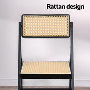 Artiss 2x Dining Chairs Wooden Rattan Foldable Black UPHO-C-DIN-01-RAT-BKX2