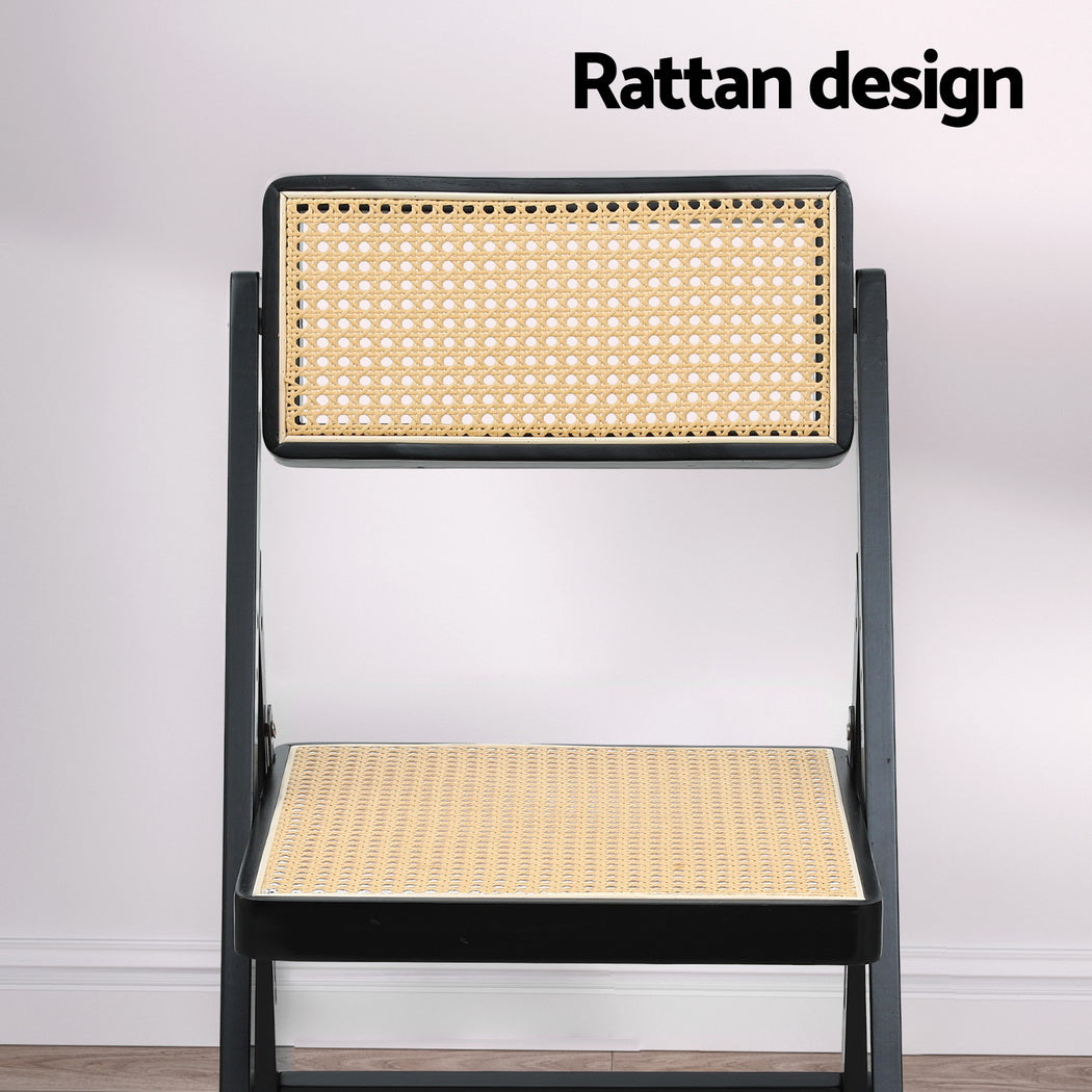 Artiss 2x Dining Chairs Wooden Rattan Foldable Black UPHO-C-DIN-01-RAT-BKX2