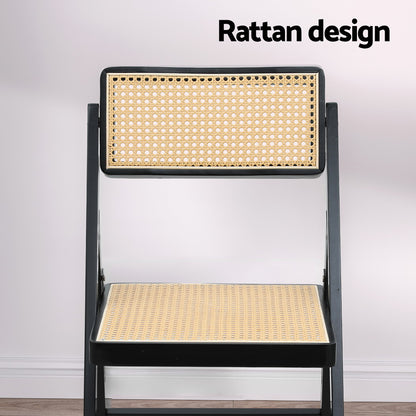 Artiss 2x Dining Chairs Wooden Rattan Foldable Black UPHO-C-DIN-01-RAT-BKX2