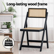 Artiss 2x Dining Chairs Wooden Rattan Foldable Black UPHO-C-DIN-01-RAT-BKX2