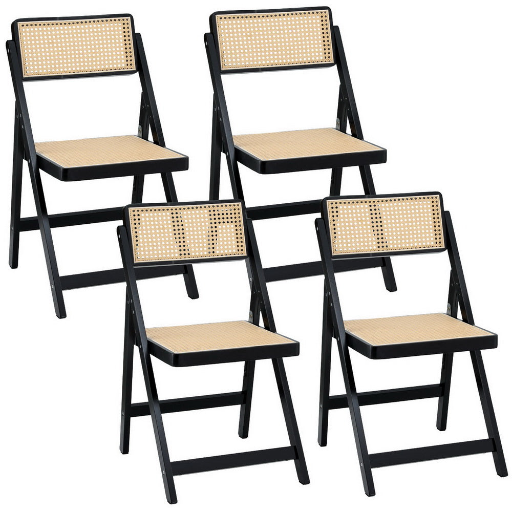 Artiss 4x Dining Chairs Wooden Rattan Foldable Black UPHO-C-DIN-01-RAT-BKX4