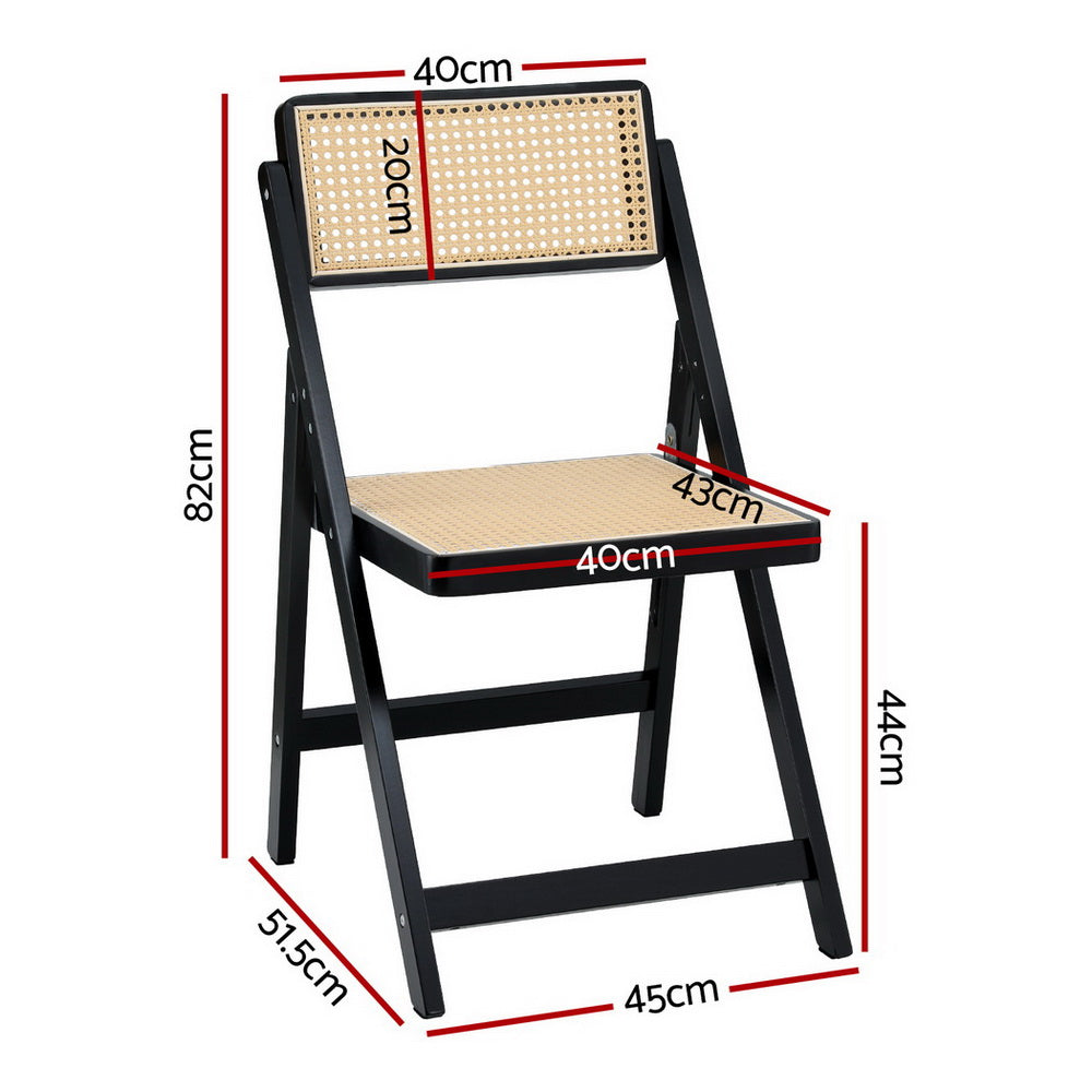 Artiss 4x Dining Chairs Wooden Rattan Foldable Black UPHO-C-DIN-01-RAT-BKX4