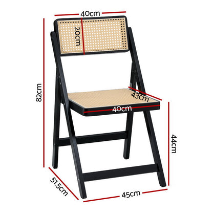 Artiss 4x Dining Chairs Wooden Rattan Foldable Black UPHO-C-DIN-01-RAT-BKX4