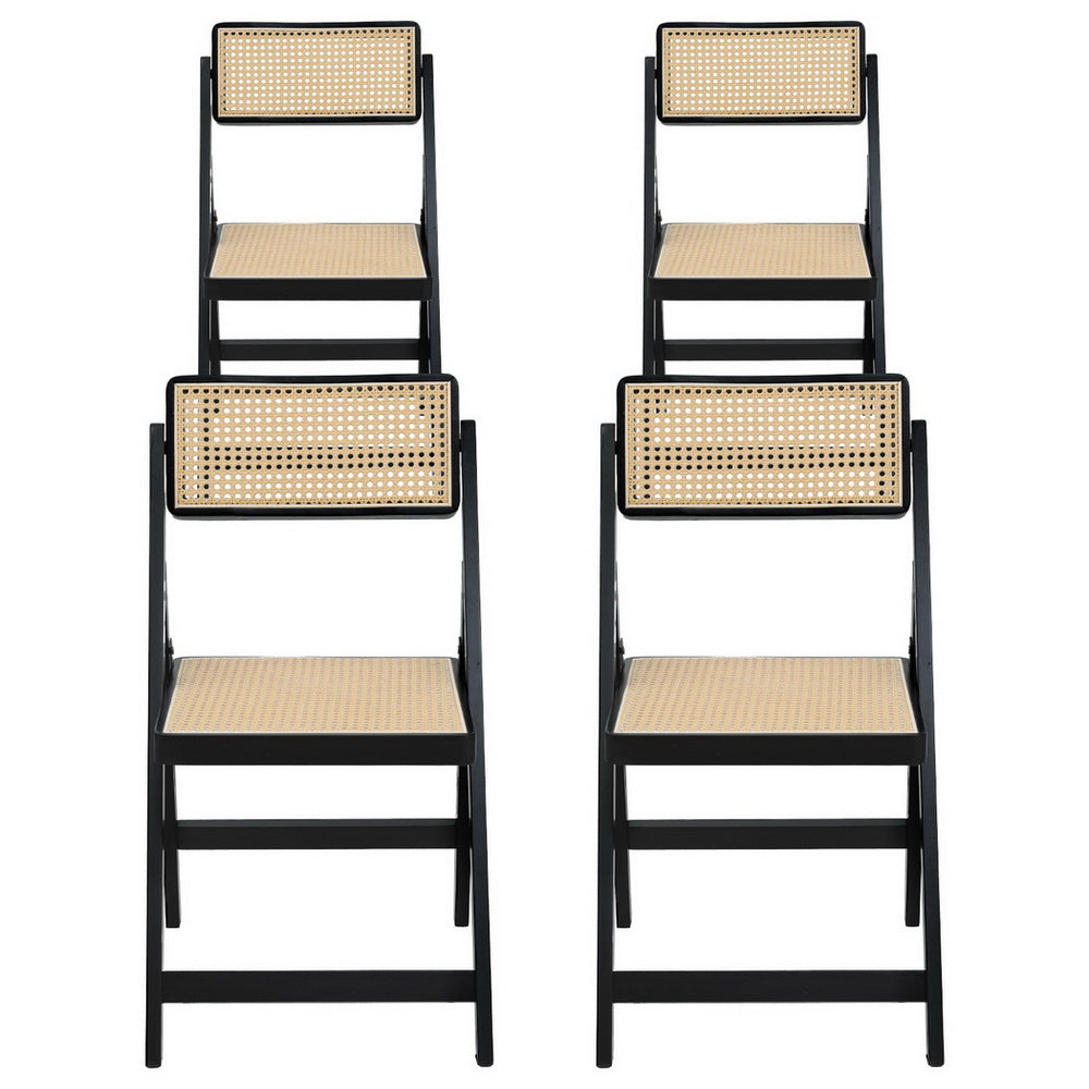 Artiss 4x Dining Chairs Wooden Rattan Foldable Black UPHO-C-DIN-01-RAT-BKX4