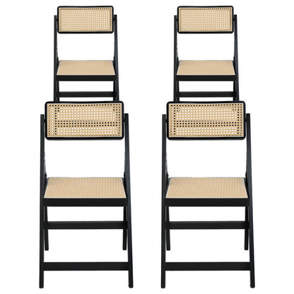 Artiss 4x Dining Chairs Wooden Rattan Foldable Black UPHO-C-DIN-01-RAT-BKX4