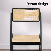 Artiss 4x Dining Chairs Wooden Rattan Foldable Black UPHO-C-DIN-01-RAT-BKX4