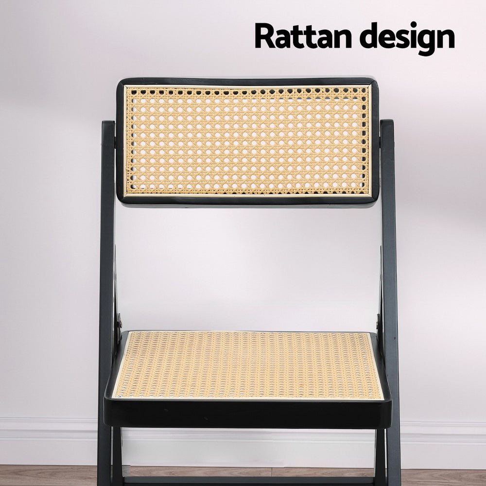 Artiss 4x Dining Chairs Wooden Rattan Foldable Black UPHO-C-DIN-01-RAT-BKX4