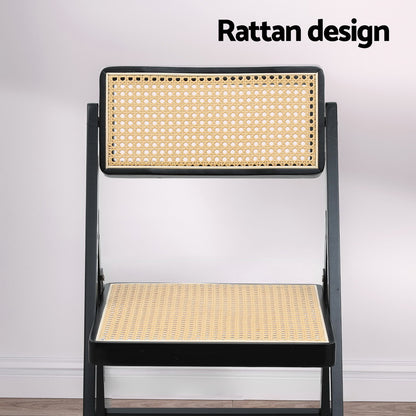 Artiss 4x Dining Chairs Wooden Rattan Foldable Black UPHO-C-DIN-01-RAT-BKX4