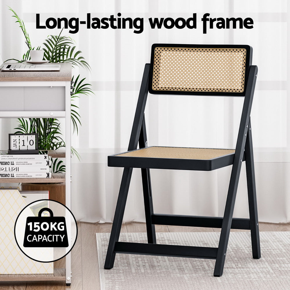 Artiss 4x Dining Chairs Wooden Rattan Foldable Black UPHO-C-DIN-01-RAT-BKX4