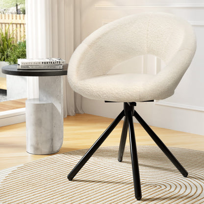 Artiss Dining Chairs Set of 2 Sherpa Boucle Swivel Base UPHO-C-DIN-01-TED-BG-AB