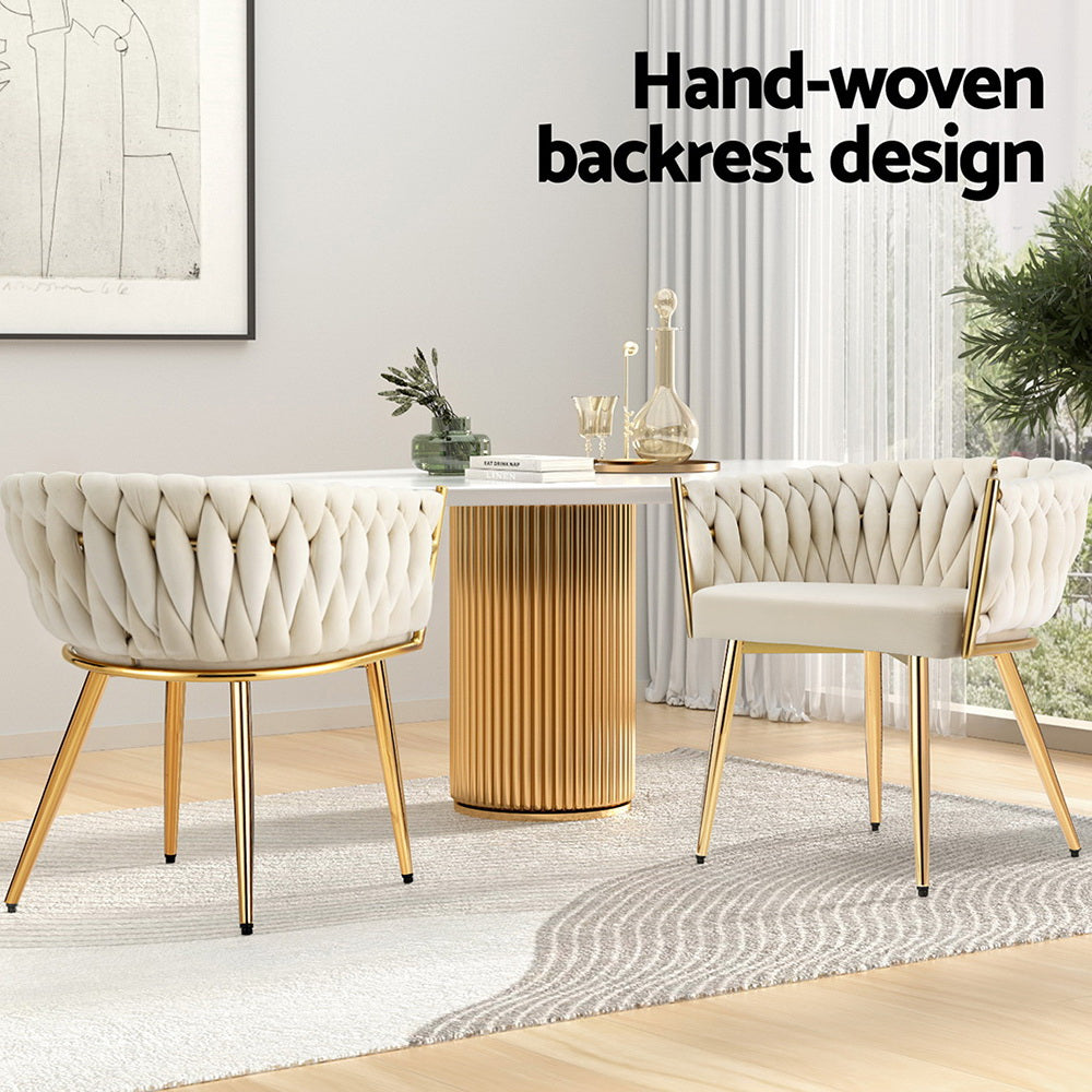 1 Artiss Dining Chair Velvet Armchair Beige UPHO-C-DIN-01-VEL-BG