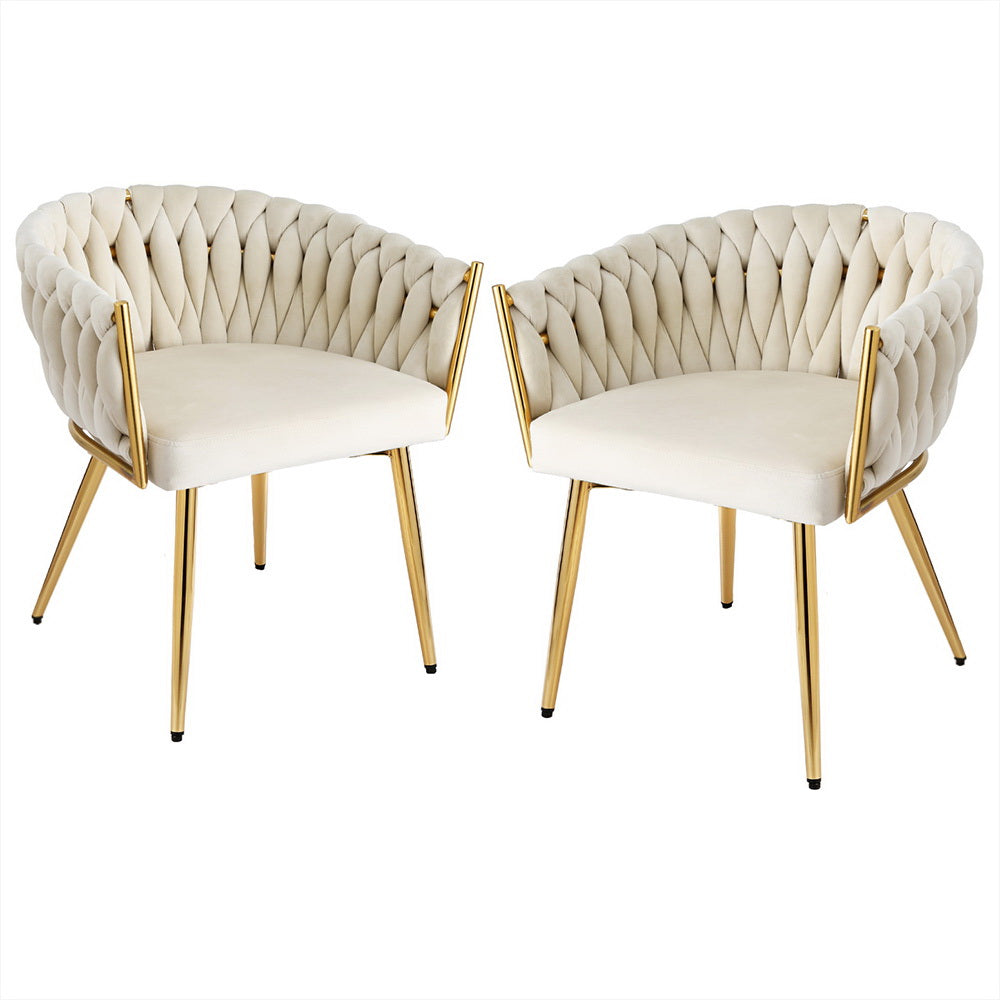 1 Set of 2 Artiss Dining Chairs Velvet Armchair Beige UPHO-C-DIN-01-VEL-BGX2