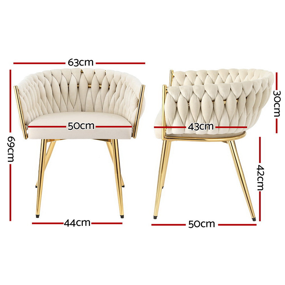 1 Set of 2 Artiss Dining Chairs Velvet Armchair Beige UPHO-C-DIN-01-VEL-BGX2