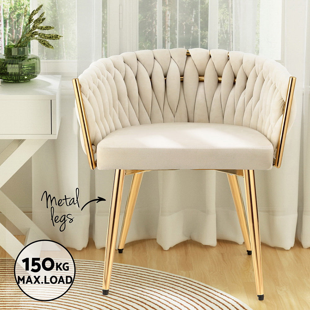 1 Set of 2 Artiss Dining Chairs Velvet Armchair Beige UPHO-C-DIN-01-VEL-BGX2
