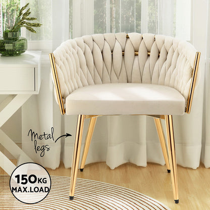 1 Set of 2 Artiss Dining Chairs Velvet Armchair Beige UPHO-C-DIN-01-VEL-BGX2