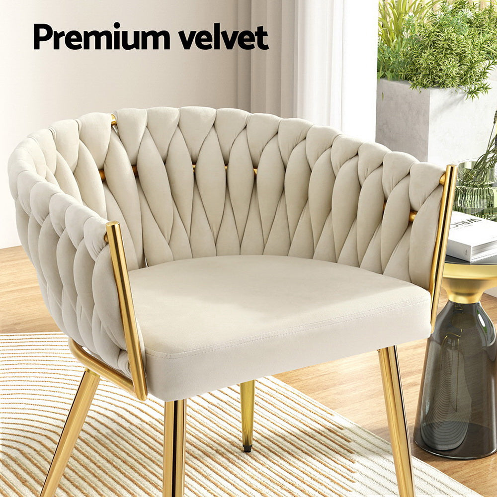 1 Set of 2 Artiss Dining Chairs Velvet Armchair Beige UPHO-C-DIN-01-VEL-BGX2