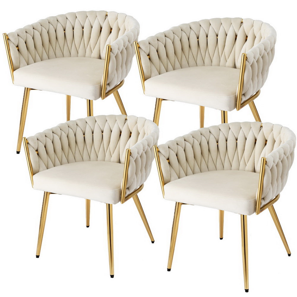 1 Set of 4 Artiss Dining Chairs Velvet Armchair Beige UPHO-C-DIN-01-VEL-BGX4