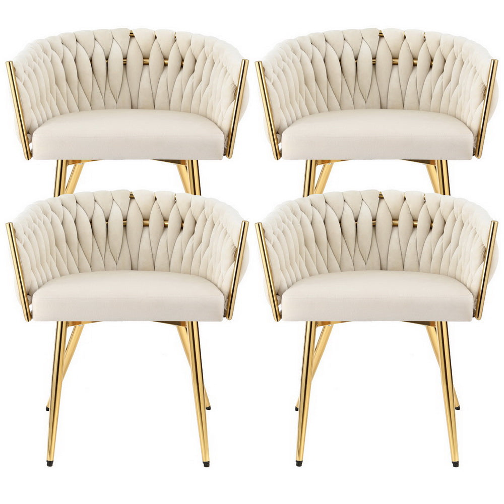 1 Set of 4 Artiss Dining Chairs Velvet Armchair Beige UPHO-C-DIN-01-VEL-BGX4