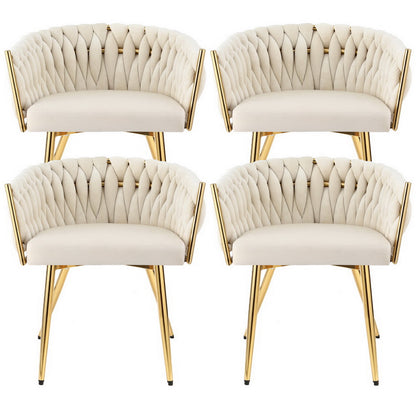 1 Set of 4 Artiss Dining Chairs Velvet Armchair Beige UPHO-C-DIN-01-VEL-BGX4