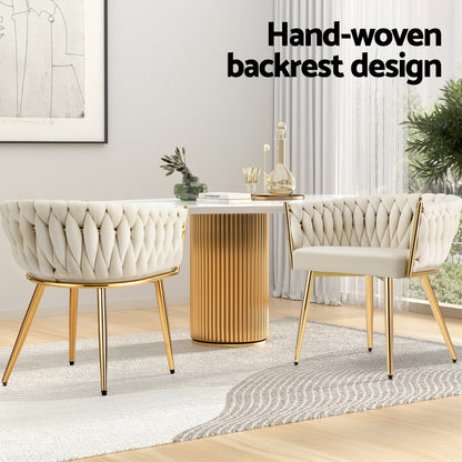 1 Set of 4 Artiss Dining Chairs Velvet Armchair Beige UPHO-C-DIN-01-VEL-BGX4