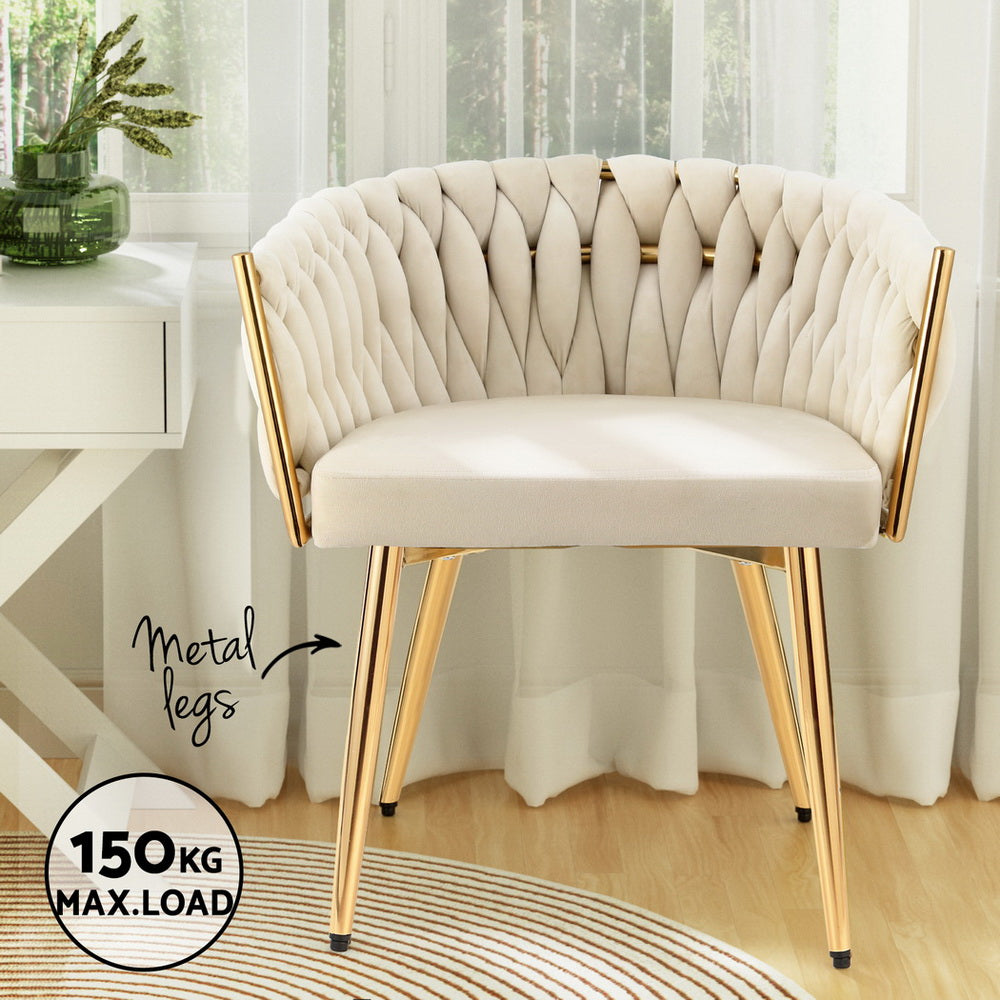1 Set of 4 Artiss Dining Chairs Velvet Armchair Beige UPHO-C-DIN-01-VEL-BGX4