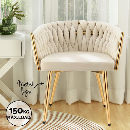 1 Set of 4 Artiss Dining Chairs Velvet Armchair Beige UPHO-C-DIN-01-VEL-BGX4