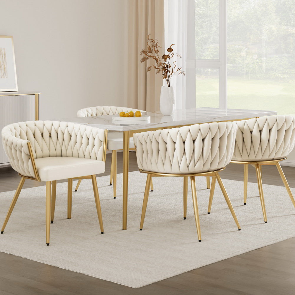 1 Set of 4 Artiss Dining Chairs Velvet Armchair Beige UPHO-C-DIN-01-VEL-BGX4