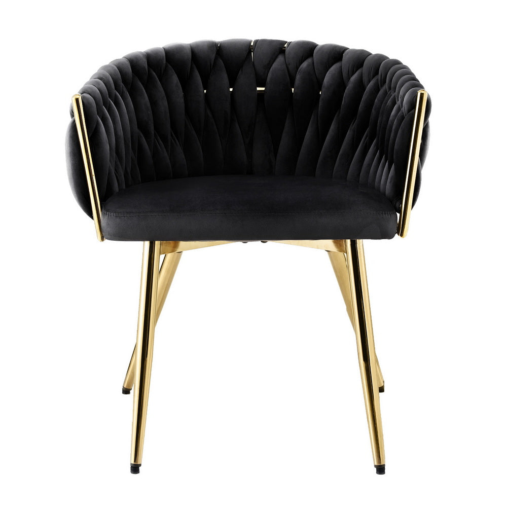 Artiss 1x Dining Chair Armchair Cafe Kitchen Lounge Chairs Velvet Weaving Black UPHO-C-DIN-01-VEL-BK