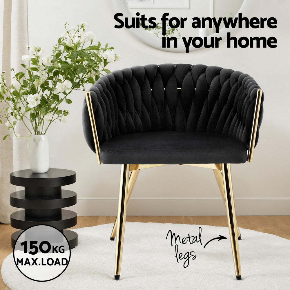 Artiss 1x Dining Chair Armchair Cafe Kitchen Lounge Chairs Velvet Weaving Black UPHO-C-DIN-01-VEL-BK
