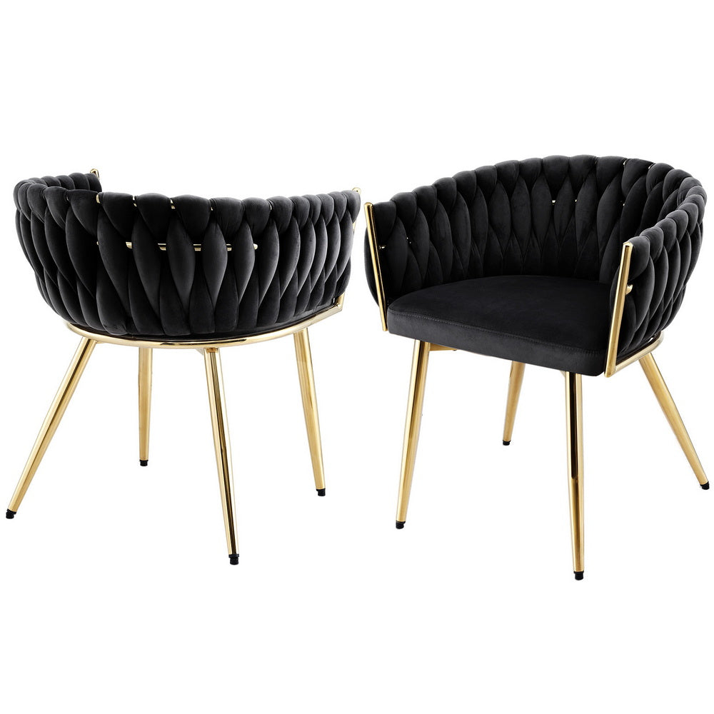 1 Set of 2 Artiss Dining Chairs Velvet Armchair Black UPHO-C-DIN-01-VEL-BKX2