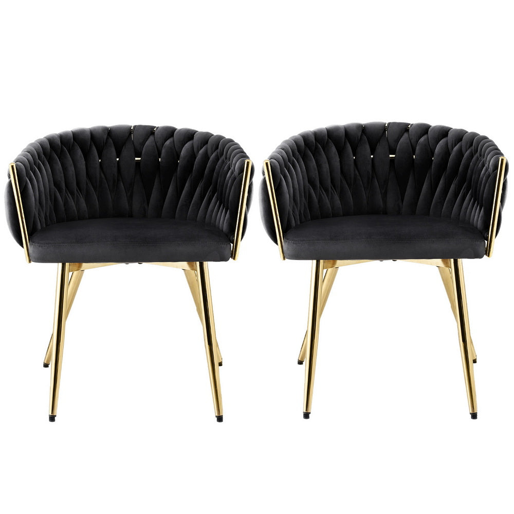1 Set of 2 Artiss Dining Chairs Velvet Armchair Black UPHO-C-DIN-01-VEL-BKX2