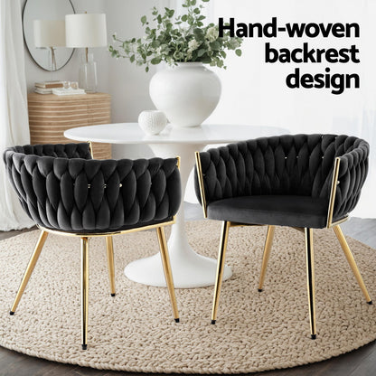 1 Set of 2 Artiss Dining Chairs Velvet Armchair Black UPHO-C-DIN-01-VEL-BKX2