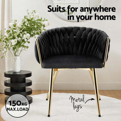 1 Set of 2 Artiss Dining Chairs Velvet Armchair Black UPHO-C-DIN-01-VEL-BKX2