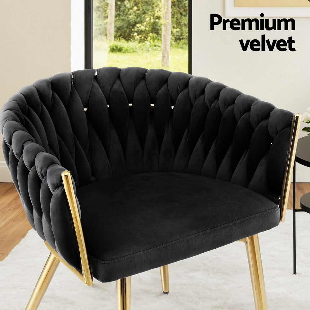 1 Set of 2 Artiss Dining Chairs Velvet Armchair Black UPHO-C-DIN-01-VEL-BKX2
