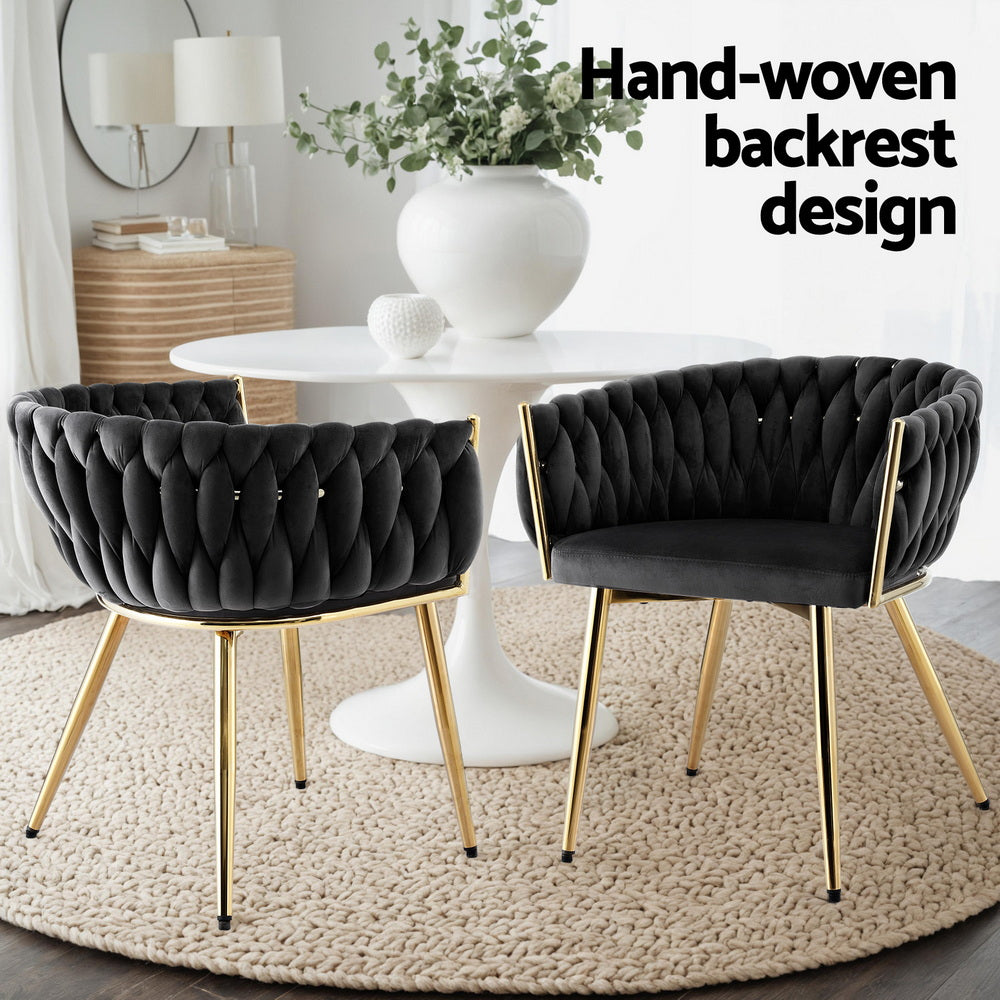 1 Set of 4 Artiss Dining Chairs Velvet Armchair Black UPHO-C-DIN-01-VEL-BKX4