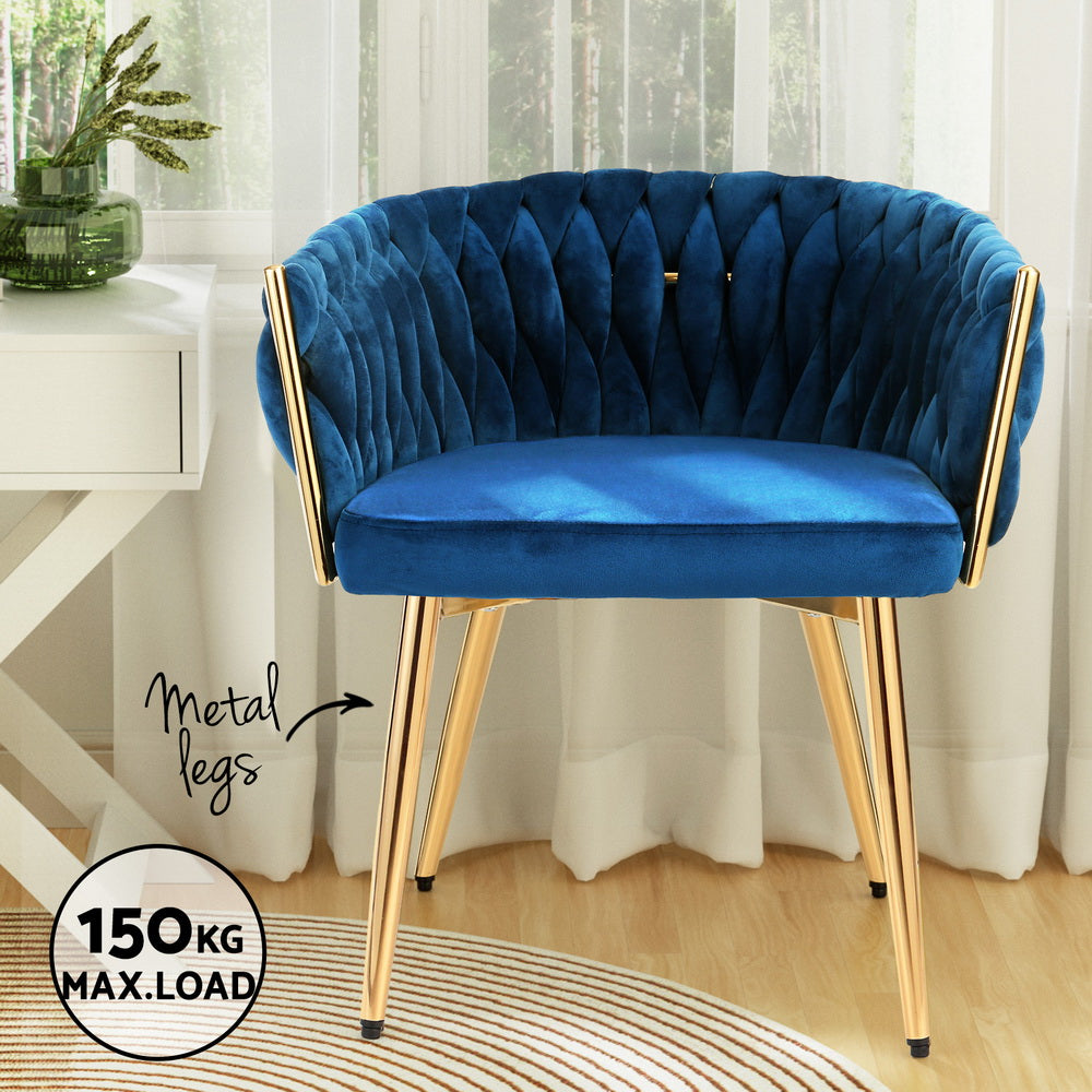 Artiss Dining Chair Velvet Weaving Armchair Blue UPHO-C-DIN-01-VEL-BL