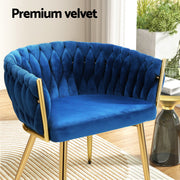Artiss Dining Chair Velvet Weaving Armchair Blue UPHO-C-DIN-01-VEL-BL