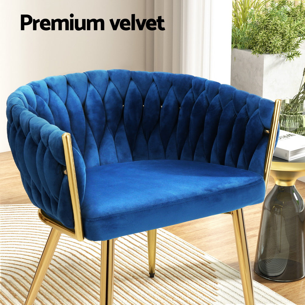 Artiss Dining Chair Velvet Weaving Armchair Blue UPHO-C-DIN-01-VEL-BL