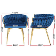 Artiss Dining Chair Velvet Weaving Armchair Blue UPHO-C-DIN-01-VEL-BL