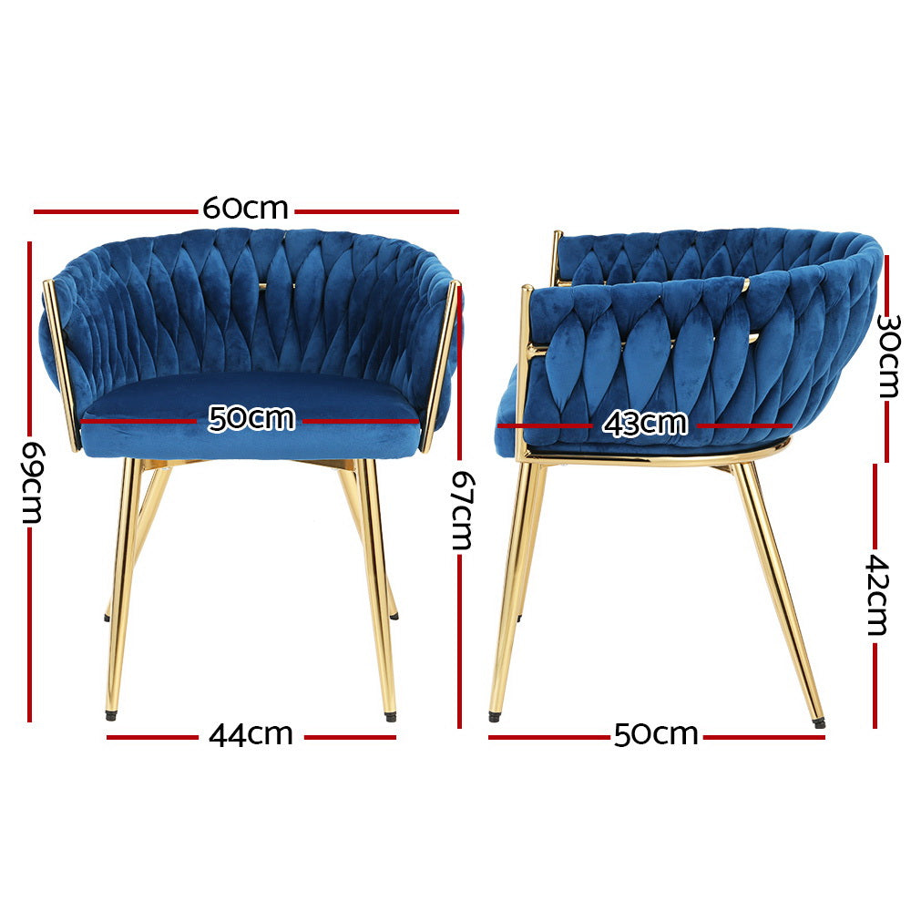 Artiss Dining Chair Velvet Weaving Armchair Blue UPHO-C-DIN-01-VEL-BL