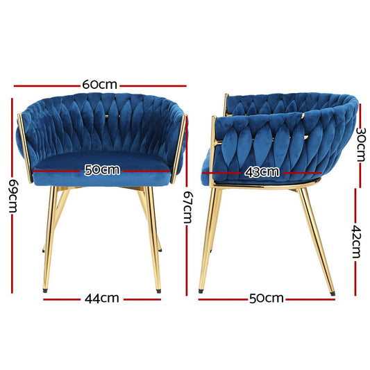 Artiss Dining Chair Velvet Weaving Armchair Blue UPHO-C-DIN-01-VEL-BL