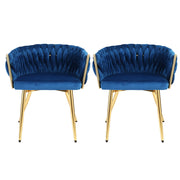 1 Set of 2 Artiss Dining Chairs Velvet Weaving Armchair Blue UPHO-C-DIN-01-VEL-BLX2