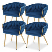 1 Set of 4 Artiss Dining Chairs Velvet Weaving Armchair Blue UPHO-C-DIN-01-VEL-BLX4